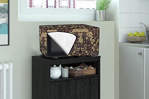 Image of Stylista Microwave Oven Cover for Panasonic 20 L Solo NN-SM255WFDG Floral Pattern Brown