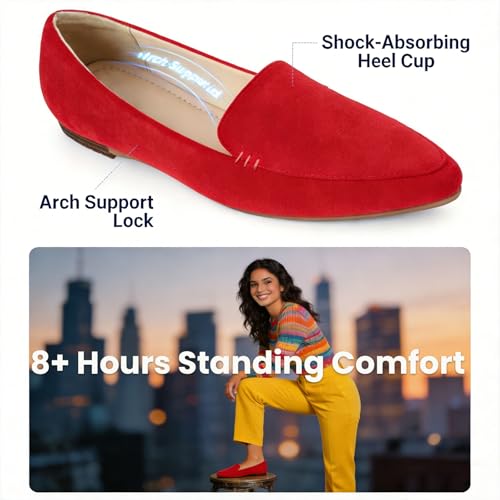 Image of MUSSHOE Pointed Toe Flats for Women, Comfortable Business Casual Work Shoes, Slip On Loafers with Arch Support, Office Walking Flats for All Day Standing