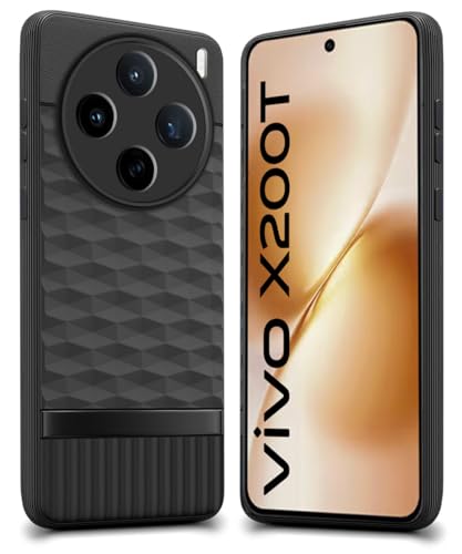 Image of WOW IMAGINE Back Cover for Vivo X200T 5G with Hexa Cube Design | Ultra Slim Soft Rubberised Case | Inner Velvet Fabric | Flexible Mobile Case | Camera Protection - Black