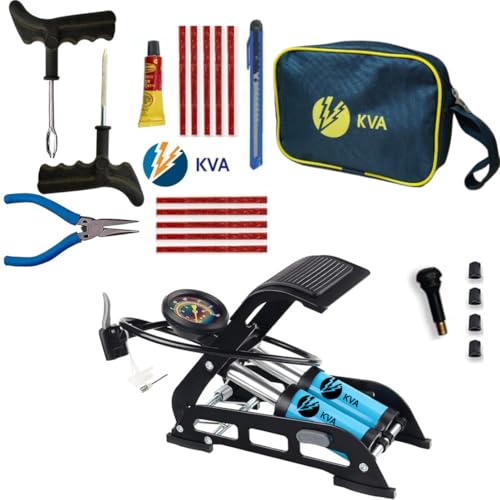 Image of KVA KV-3510 Puncture Repair Kit with Foot Pump, Repair Strips, Pliers, Glue and Carry Bag