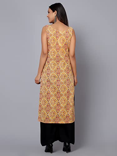 Image of Bani Women Straight Sleeveless Cotton Kurta for Women, Stylish V Neck Floral Printed Long Kurti, Regular Casual Wear for Womens | Cotton Kurti for Women /Party /College