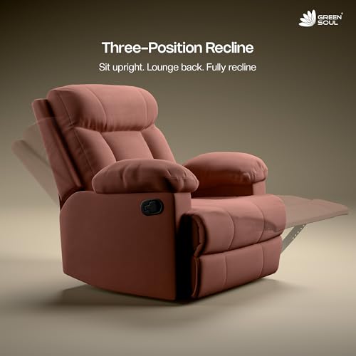 Image of Green Soul Cloud | Single Seater Manual Recliner Sofa | Ultra Soft Suede Fabric | Recline & Relax (R1) | Oversized Leg Rest & Cushioned Lumbar | 1 Year Warranty (Vintage Rose) | DIY Easy Assembly