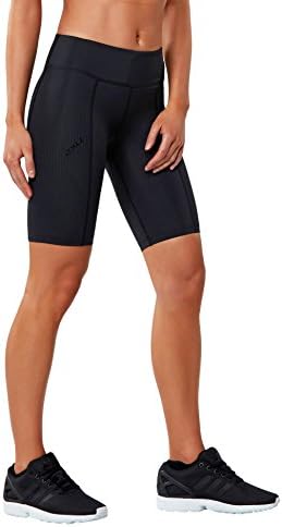 2XU Women's Mid-Rise Athletic Compression Shorts, Black/Dotted Black Logo, Large
