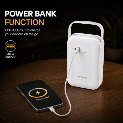 Image of Lexton LiteHouse Rechargeable Emergency Light | 12W Bright LED | 4000mAh Li-Ion Battery | Up to 10 Hours Backup | 3 Light Modes | Type-C Charging + Power Bank | for Home, Office, Camping & Travel