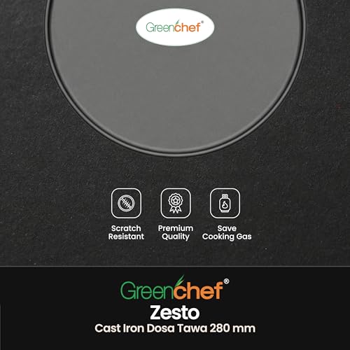Image of Greenchef Pre-Seasoned Cast Iron Zesto Doasa Tawa 28 cm | Pre-Seasoned with 100% Vegetable Oil | Naturally Nonstick | High Pressure Casting | High Strength | Bring Back Nostalgic Taste | Toxin-Free