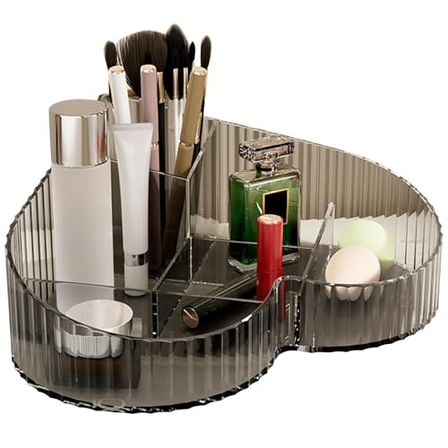Image of House of Quirk Heart Shape Cosmetic Storage Tray - Makeup Organizer for Lipstick, Perfume & Skincare, Large Capacity Dressing Table Makeup Holder, Vanity Organizer Tray (Grey)
