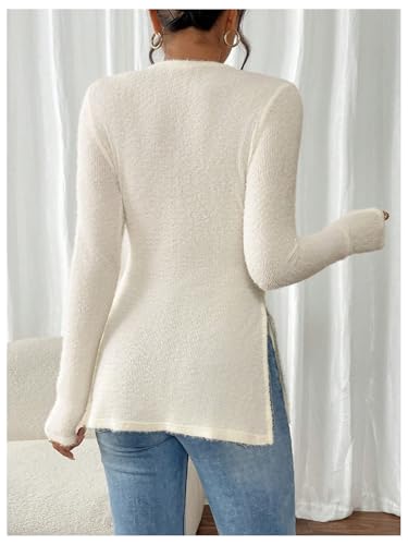 MakeMeChic Women's Fuzzy Sweater Crew Neck Long Sleeve Split Fitted Pullover Tops3
