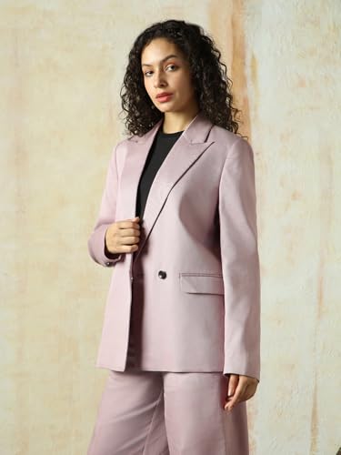Image of High Star Women Solid Longline Length Oversized Notch Lapel Collar Full Sleeve Blazer