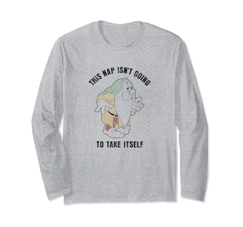 T-shirt manches longues Disney Blanche-Neige Sleepy gris en coton pour femme