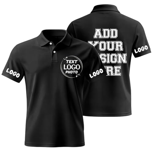 Custom Polo Shirt Customized T-Shirts Design Your Own Text Logo Photo Name Personalized Business Shirts Front Back Sleeve Print for Men Women Black Shirt S