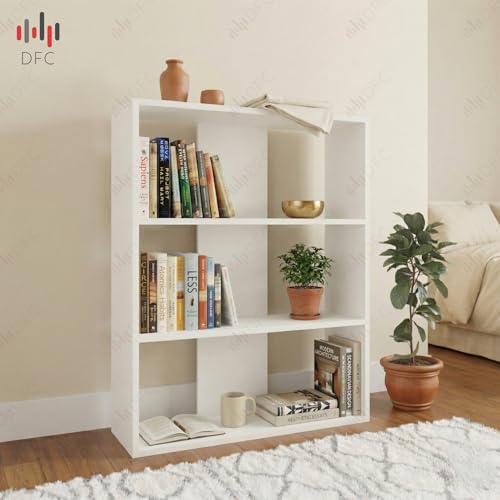 Image of DFC Element Fern Engineered Wood Bookshelf Open Storage Book Rack Shelf Organizer Display Bookcase for Home Library Living Room Study Room 3 Shelf White Finish