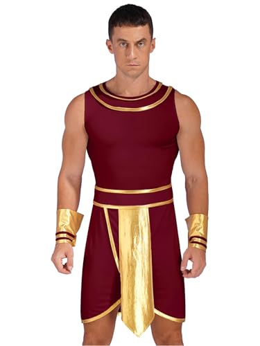 Runhomal - Disfraz de toge griego para hombre, dios, griego, toga, falda de Halloween, disfraz de emperador romano, hombre, roma, príncipe rey, Halloween, carnaval, cosplay borgoña 3XL