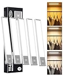 Wireless Under Cabinet Lighting LED Motion Sensor Light Battery Operated Closet Lights SZOKLED Under Counter Light Cupboard Kitchen lighting, Stick On Night Lights Strip Bar for Stairs, White 4 Pack