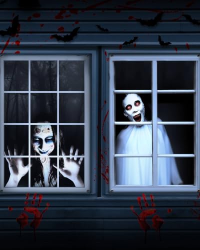 2er Pack Halloween weiblicher Geist Vorhang, Fenster- und Türvorhang, Halloween-Dekoration, Partydekorationsartikel – Ansicht 1