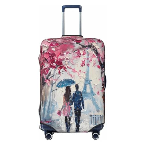 Eiffel Tower Pink Cherry Blossom Luggage Cover Elastic Travel Suitcase Covers, Anti Scratch Dust Proof Baggage Covers, Fits 29-32 inch Suitcases