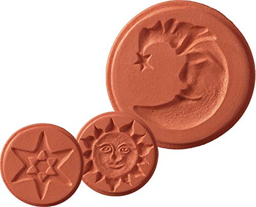 JBK Pottery Terra Cotta Cookie Stamps for Baking, Oven & Dishwasher Safe - Cookie Cutter, Molder, Stamper Press, Ideal for Cookies, Polvoron, Pastry, Shortbread, Butter Maker - Sky 2, Set of 3 Designs