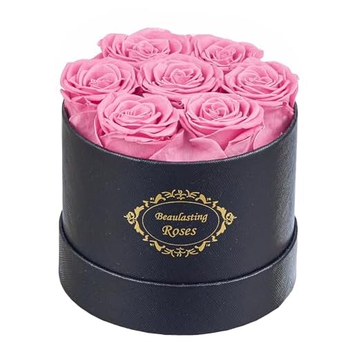 Beaulasting Roses Preserved Roses Box Eternity Roses Real Roses Gifts for Her Valentine's Day Christmas Anniversary Birthday Mother's Day(Round Black Box, 7 Pink Roses)