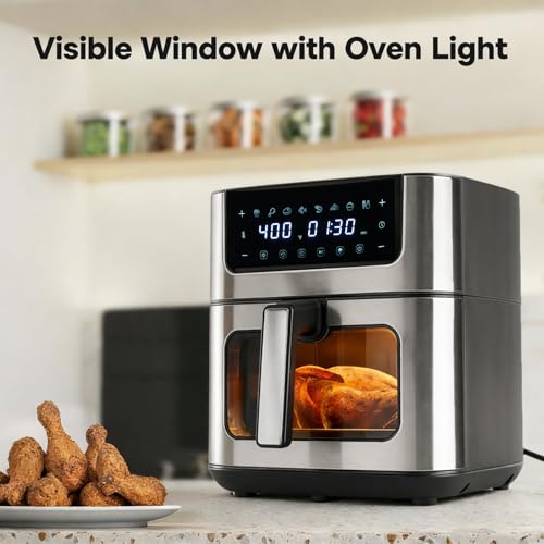 Image of Simple Deluxe 8-in-1 Air Fryer 6.34 Qt, Digital Preset Airfryer with Visible Window, Nonstick and Dishwasher-Safe Basket, Air Fry, Chicken, Pizza, Dehydrate, Fries, 90-Min Timer, 1700W, Gray