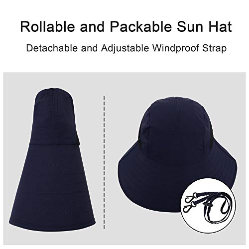 Beach Hats For Men Sun Protection Hat Water Resistant Mens Safari Hat Adjustable Sun Hats For Women Upf 50+ Hiking Camping Hat With Neck Flap,Navy #TOP3