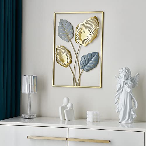 Gold Metal Wall Art Decor For Living Room, Monstera Leaves Wall Home Decor, 17.7"H X 11.8"L Room Decor Wall Sculptures Hanging Decorations For Bedroom, Bathroom, Office Decor (Four Leaves) #TOP1