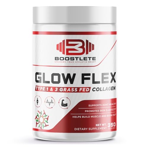 Boostlete GlowFlex Grass-Fed Collagen Peptides Powder - Type I & III Collagen, Supports Skin, Hair, Nails, Joints & Overall Wellness - Non-GMO, Unflavored - Made in USA (30 Servings)