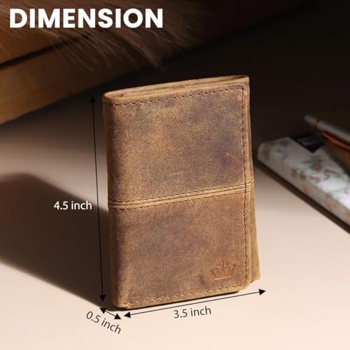 Image of Genuine Hunter Leather Trifold Wallet for Men and Women | Handmade RFID Protected Hidden Pocket and ID Window | Multiple Card Slots Cash Compartments | Compact Daily Carry | Vintage Brown