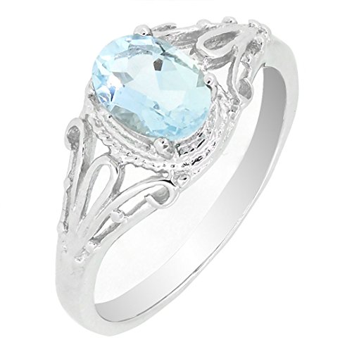 BL Jewelry Filigree Sterling Silver Oval Cut Natural Aquamarine Ring