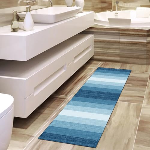 Alfombra de pasillo azul estilo patchwork para decorar tu cocina 4