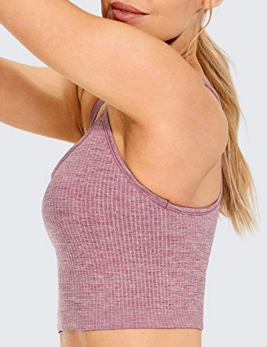 Crz Yoga Womens Longline Seamless Ribbed Sports Bra - Padded Racerback Sports Bra Yoga Crop Tank Tops Misty Merlot Medium #TOP2