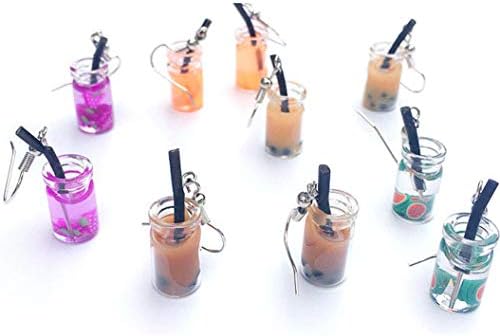 Women Funny Shape Dangle Hook Earrings Female Charm Jewelry,Hot Creative Unique Bubble Tea Drop Earrings for Women Personality Milk Tea Drink Earring Funny Party (Pink)