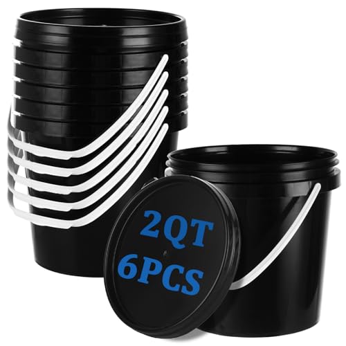 Acrux7 6 Pack 2 Quart Plastic Paint Buckets, Empty Paint Cans with Lids and Handles, 1/2 Gallon