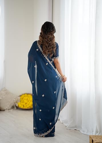 Image of Star Georgette Saree with Sequin Embroidery Work and Embroidered Blouse (Star-104)