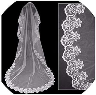 Wedding Veil With Appliques Lace One Layer Bridal Veils Promotion Wedding Accessories,White,300Cm