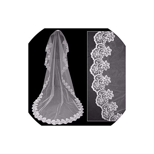 Wedding Veil With Appliques Lace One Layer Bridal Veils Promotion Wedding Accessories,White,300Cm