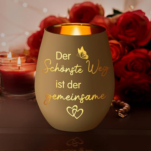 Windlicht Glas mit Gravur, Der Schönste Weg ist Der Gemeinsame Windlicht, Geschenke zur Verlobung Goldene Hochzeit Silberhochzeit, als Valentinstag Weihnachten Jahrestag Geschenk für Sie Ihn