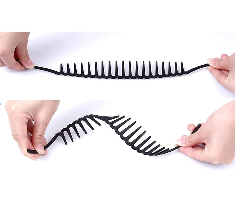 Image of ZIBUYU 2 Pieces Resin hairband for woman - Shark Tooth Style Black Wave headband for women, Non-Slip Adjustable Durable hair accessories for woman, Comfortable Secure Hold, for Sports Yoga Girls