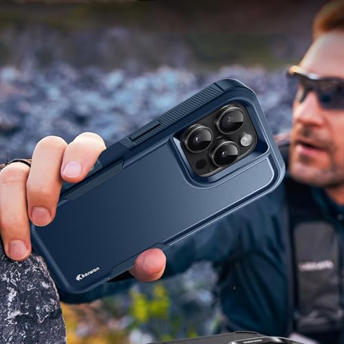Image of KARWAN Shockproof Back Case Cover Compatible with iPhone 16 Pro Max, Heavy Duty Case with 360 Degree Camera Protection, Dual Layer Rugged Bumper Protection Cover with Matte Finish (Blue)