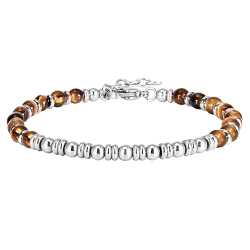 Mens Bracelet Stainless Steel Bracelets for Men&Women Beaded Bracelets,Valentines Birthday Annivesary Jewelry Gifts for Husband Father Mother Friends,Casual Trendy Men's Bracelets Cool Adjustable