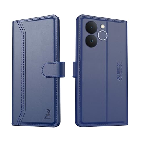 Image of AIBEX Compatible for Realme C71 4G / Realme Narzo 80 Lite 4G Flip Cover Leather Finish | Inside TPU with Card Pockets | Wallet Stand | Complete Protection Flip Case Blue