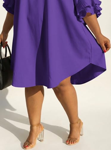 Image of Ekaliy Women's Casual Vintage Ruffle Sleeve Loose Party Midi Plus Size Dress Casual Summer