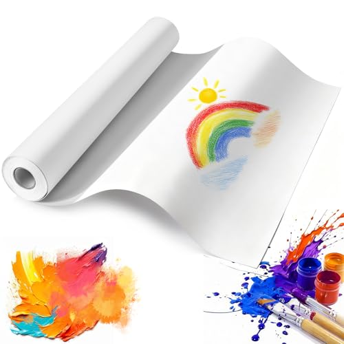 Zippicks Zeichenpapier Rolle 44cm x 20m Weiße Papierrolle Malpapier Rolle papierrolle malen kinder 70g/m Künstler Skizze Malerei Papier Recycelte Staffeleipapier für Studenten
