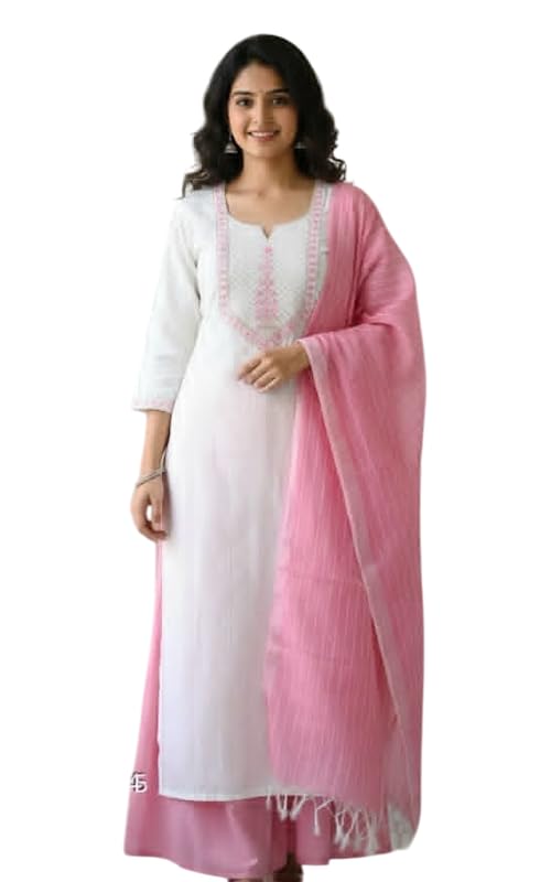Women's South Cotton Embroiderey Kurti with Pants and Dupatta Set | Salwar Suit Set-picture-20