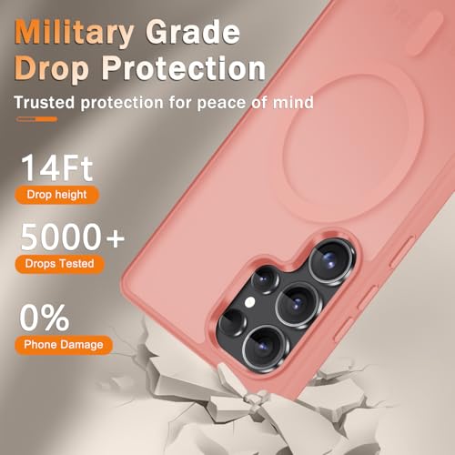 Image of for Samsung Galaxy S25 Ultra Case, Matte Magnetic Phone Cover, Pink | Fit for MagSafe, Screen Protector included, Shockproof Military Grade Protection, Translucent Frosted Back