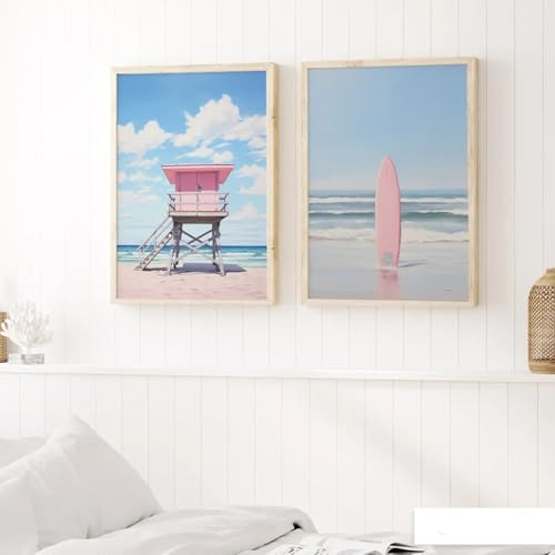 Décoration de chambre de plage chic avec triptyque d'art moderne
