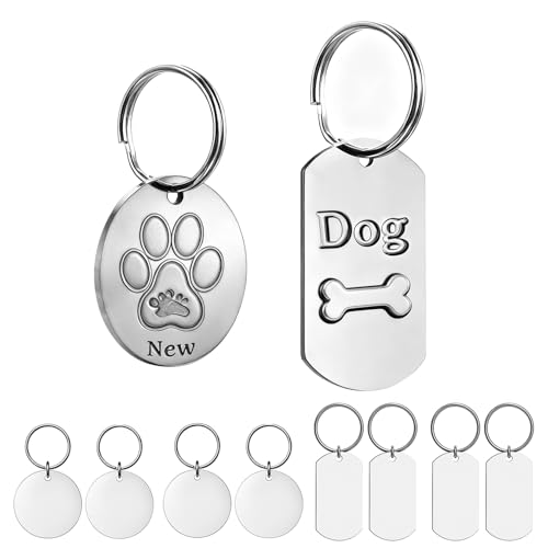 30 Pz Medaglietta Cane Personalizzata, Etichetta Incisa Vuota, Targhette per Cani Gatti in Acciaio Inox, Timbratura Etichette Stampaggio per Fai Da Te + 30 Portachiavi (15 Rotondi, 15 Rettangolari)