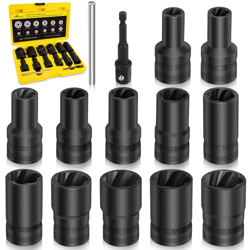 Image of 14PCS Lug Nut Removal Tool, 1 /2 inch Drive Lug Nut Extractor Set, 10-25mm Stripped Lug Nut Remover Socket, Wheel Lock Removal Kit for Damaged, Rusted, Rounded Bolts, Tire Lug Nuts