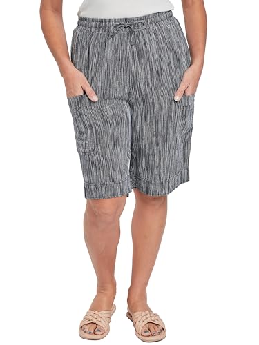 Royalty for Me Women´s Elastic Waist Bermuda with Big Patch Pockets, Black Space Dye Stripe, M