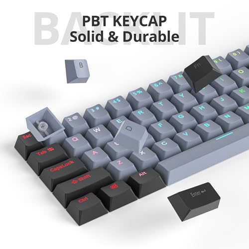 Image of Guffercty kred 61-Keys PBT 60% Keycaps 60 Percent Shine-Through OEM Profile Keycaps Backlit US Layout for 60% Mechanical Keyboard (61 Grey Black)