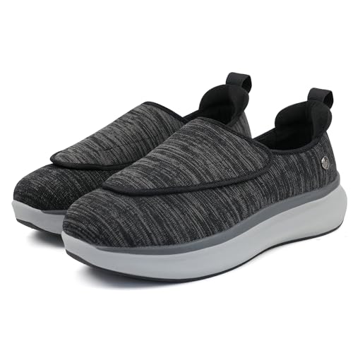 ORTOREX Men Orthopedic Diabetic Walking Sneakers Edema Shoes for Swollen Feet (12,Black/Grey)