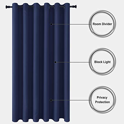 Image of DWCN Total Privacy Room Divider Blackout Curtain - Thermal Curtains for Patio Door, Living Room, Bedroom Partition and Shared Office Space, 1 Grommet Curtain Panel, 8.3ft Wide x 7ft Tall, Navy Blue